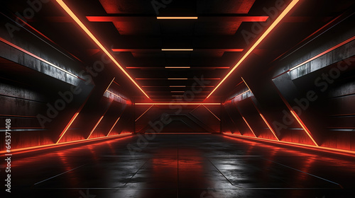 Empty dark room modern futuristic sci fi background. Generative Ai © hassanmim2021