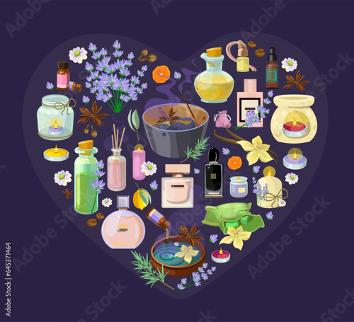 Banner of Heart with Collection of Aromatic Accessories
