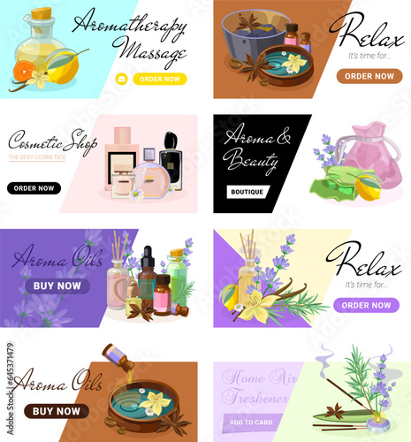 Collection of Landing pages for Aromatherapy and Productions of Aroma Candles, Oils and Cosmetics