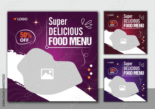 Set of Editable square banners. Food Instagram post template design. Suitable for Social Media Post Restaurant and culinary Promotion with colorful background . photo