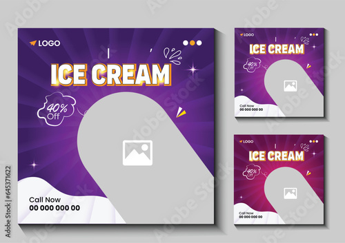 Modern food social media post or Instagram banner design bundle template. Corporate Ice-cream or food banner design bundle set for restaurant photo