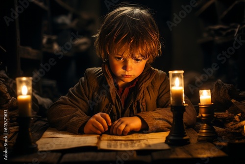 Child Studying By The Light, Generative AI