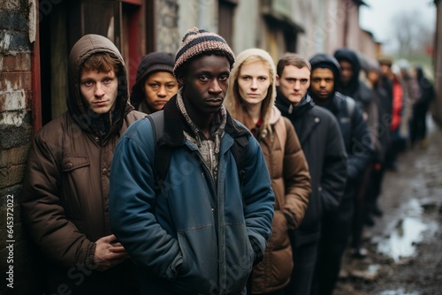 Group Of Individuals Queuing For Free Meal, Generative AI