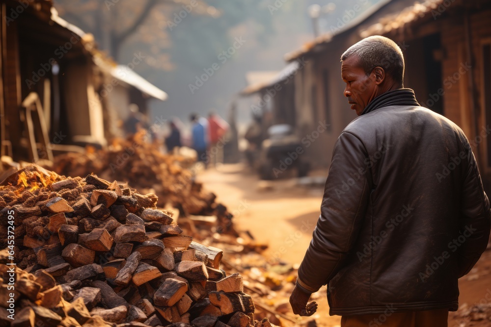Fototapeta premium Person Collecting Firewood For Cooking, Generative AI