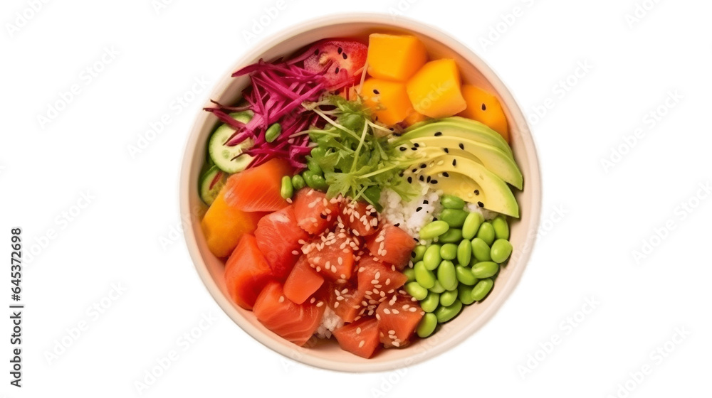 Top-View Hawaiian Poke Bowl Set with a Variety of Fresh Ingredients. Generative Ai.
