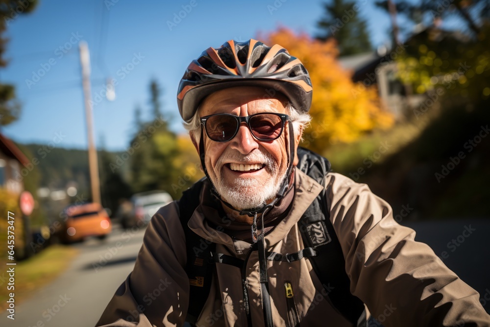 Elderly Person Enjoying A Bike Ride, Generative AI Elderly Person Enjoying A Bike Ride, Generative AI