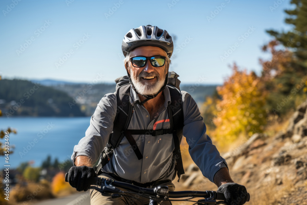 Elderly Person Enjoying A Bike Ride, Generative AI Elderly Person Enjoying A Bike Ride, Generative AI