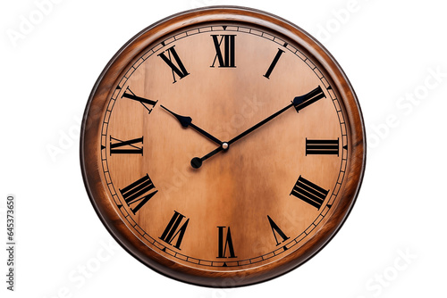 Wooden Wall Clock Isolated on Transparent Background. Generative Ai.