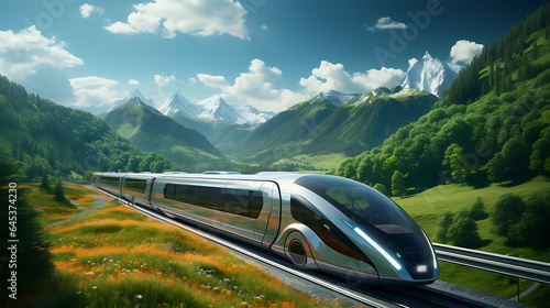  futuristic train with the beautiful nature landscape