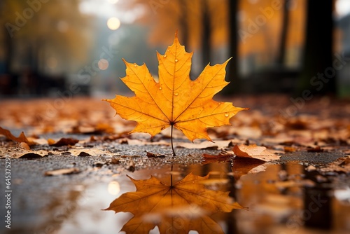 Golden Maple Leaf Gently Falling  Generative AI