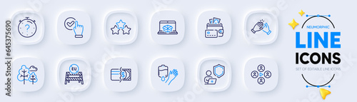 Clapping hands, Shield and Blood line icons for web app. Pack of Payment methods, Video conference, Tree pictogram icons. Money, Online delivery, Quiz signs. Checkbox, Ranking stars. Vector