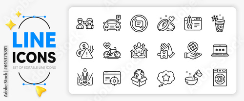 Ice maker, Launder money and Yoga line icons set for app include Loyalty star, Safe planet, Augmented reality outline thin icon. Delivery service, Laptop password, Cooking water pictogram icon. Vector