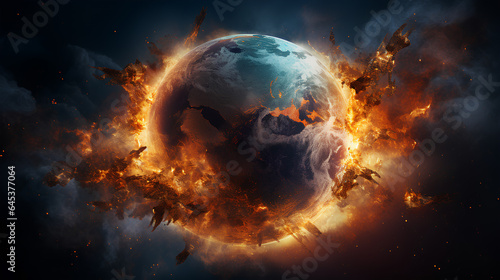 earth in fire in space. global warming concept