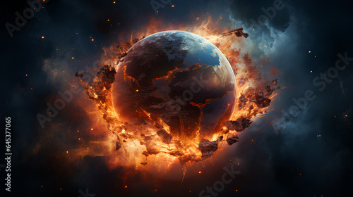 earth in fire in space. global warming concept