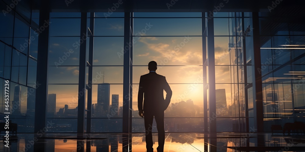 Fototapeta premium Man standing in front of window building