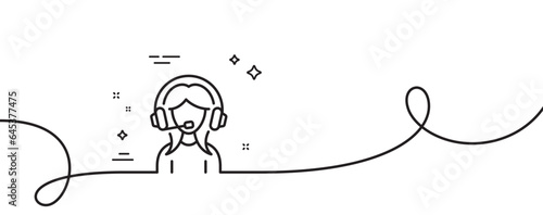 User Support line icon. Continuous one line with curl. Female Profile sign. Woman Person silhouette symbol. Support single outline ribbon. Loop curve pattern. Vector