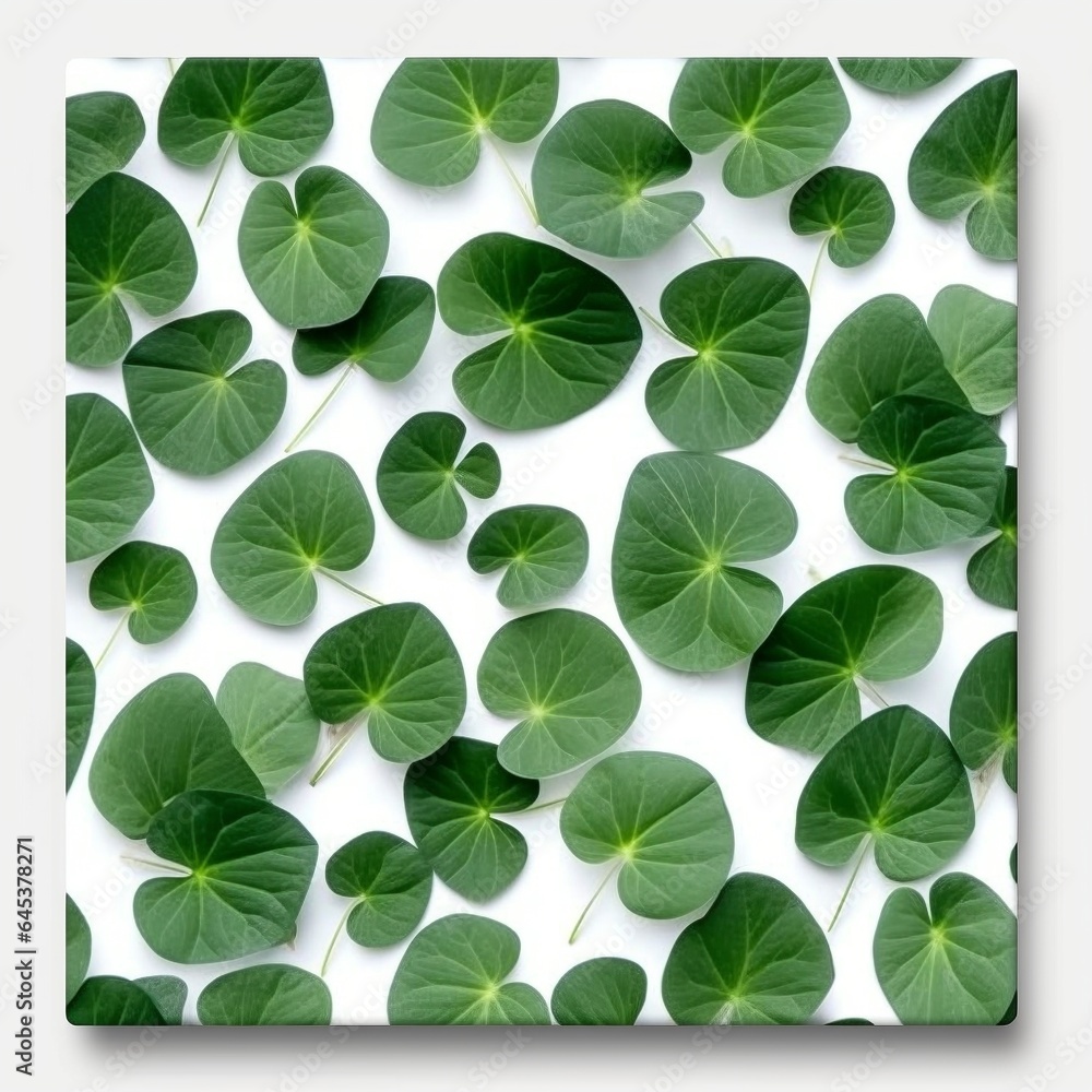 Pattern of green leaves on a white background 