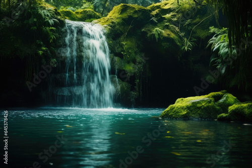 Secret Rainforest Waterfall  Mossy Stones and Turquoise Pool