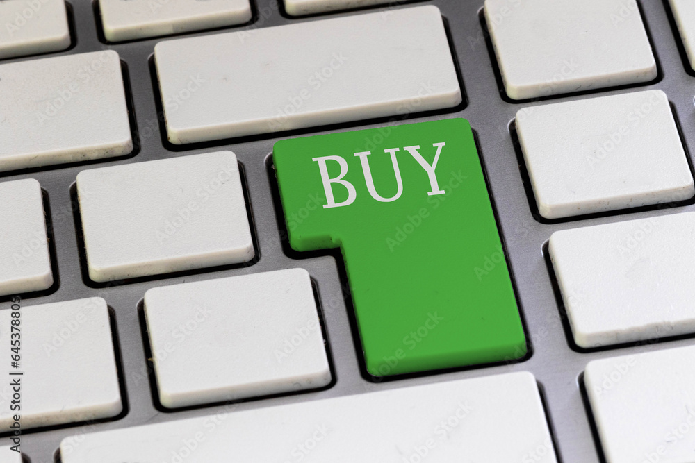 Green Buy Button on a keyboard Green Buy Button on a keyboard