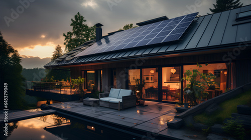 modern solar panels on the house.