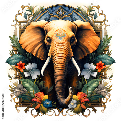  Elephant in an ornate frame tshirt tattoo design dark art illustration  isolated on black