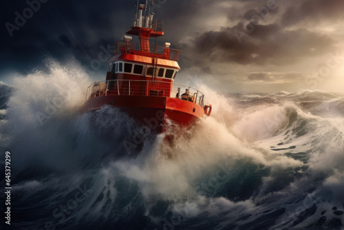 Tugboat Battling Mighty Ocean Waves