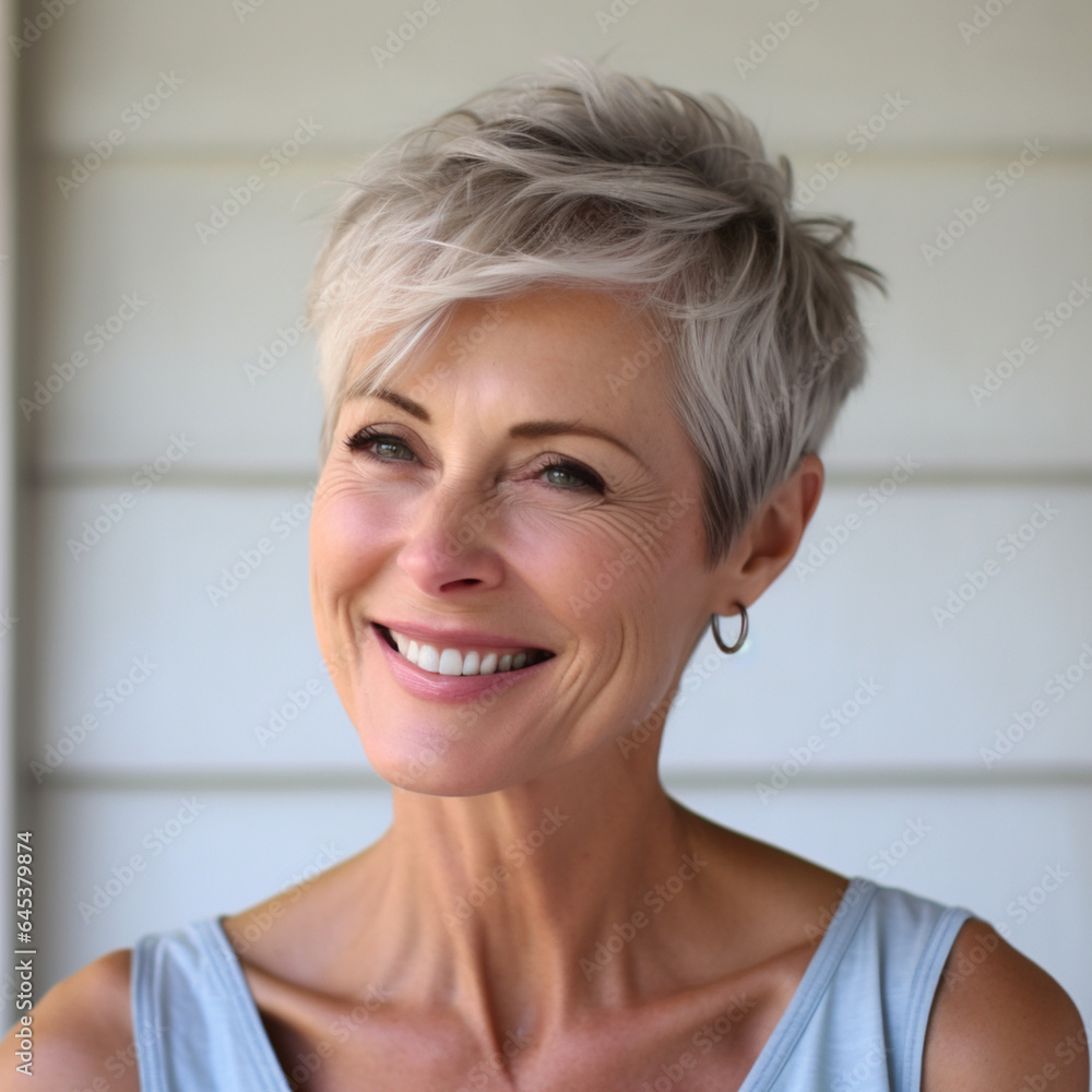 60 year old Woman, natural, carefree, short hair 60 year old Woman, natural, carefree, short hair