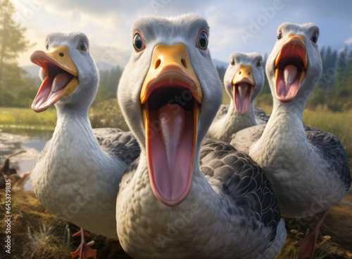 Obraz na płótnie A group of domestic geese