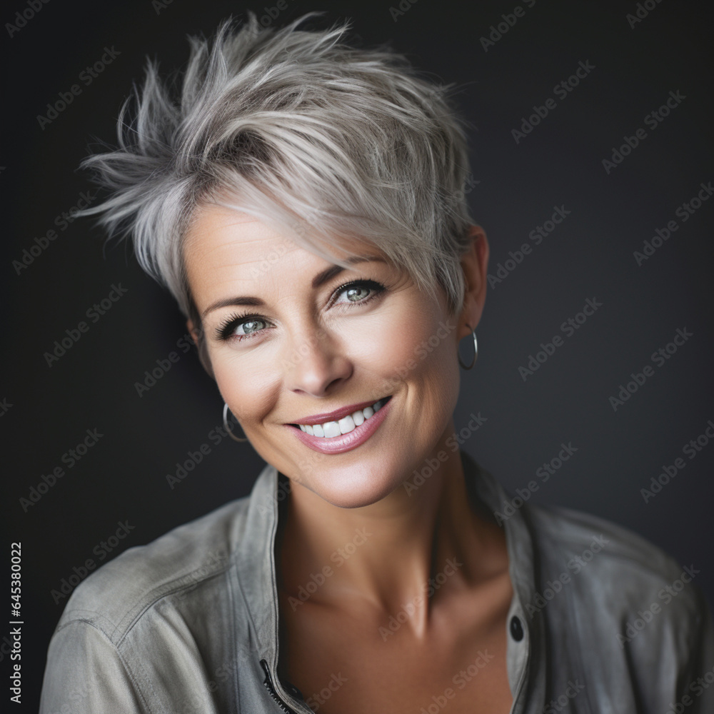 60 year old Woman, natural, carefree, short hair 60 year old Woman, natural, carefree, short hair