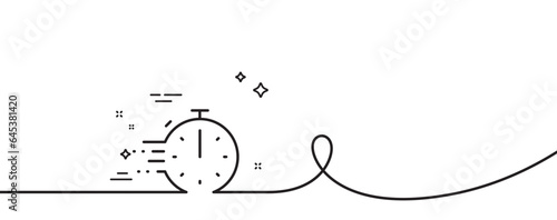 Cooking timer line icon. Continuous one line with curl. Frying stopwatch sign. Food preparation symbol. Cooking timer single outline ribbon. Loop curve pattern. Vector