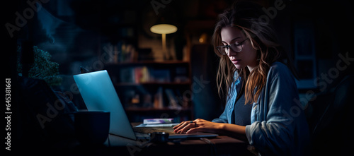 Working Late: Dedicated Young Businesswoman Typing in Home Office