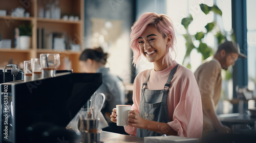 A Joyful Female Barista Excelling in Her Role with a Radiant Smile
