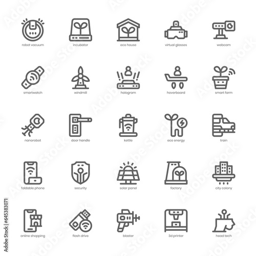 High Tech icon pack for your website, mobile, presentation, and logo design. High Tech icon outline design. Vector graphics illustration and editable stroke.