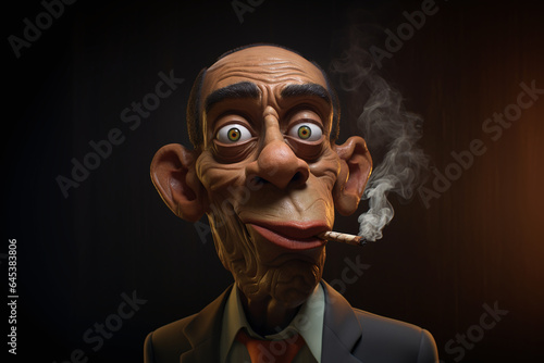 Portrait d'un homme fumant une cigarette style cartoon caricature » IA générative