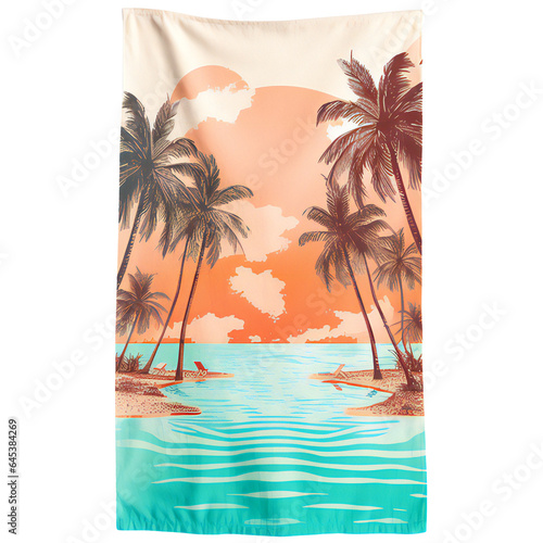 Beach towel with palms isolated on transparent
