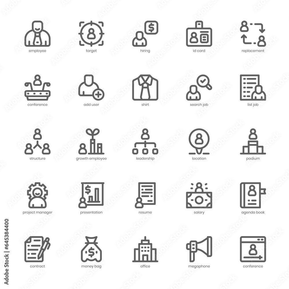 Human Resource icon pack for your website, mobile, presentation, and logo design. Human Resource icon outline design. Vector graphics illustration and editable stroke.