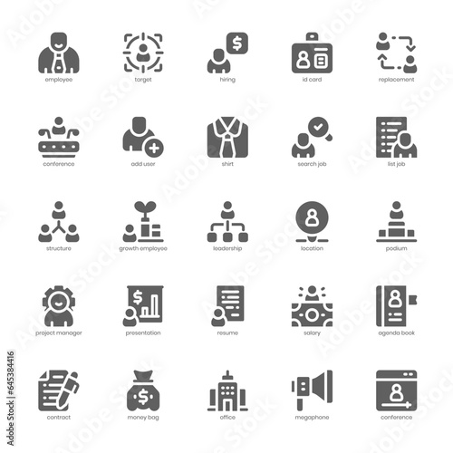 Human Resource icon pack for your website, mobile, presentation, and logo design. Human Resource icon solid design. Vector graphics illustration and editable stroke.