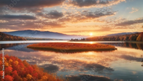 LAke in the autumn at sunset