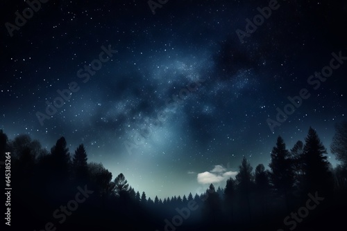 A breathtaking night sky filled with twinkling stars and towering trees