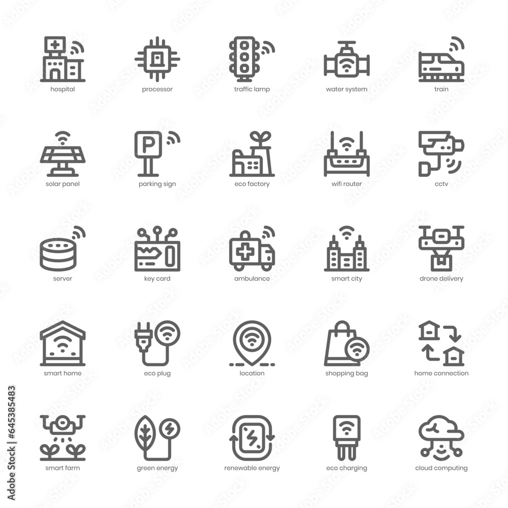 Smart City icon pack for your website, mobile, presentation, and logo design. Smart City icon outline design. Vector graphics illustration and editable stroke.
