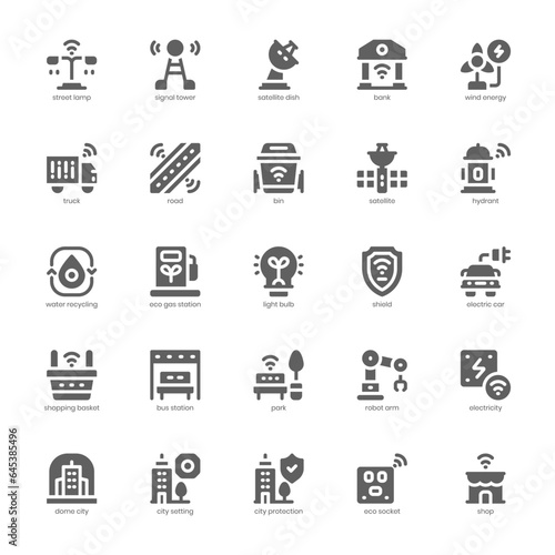Smart City icon pack for your website, mobile, presentation, and logo design. Smart City icon solid design. Vector graphics illustration and editable stroke.
