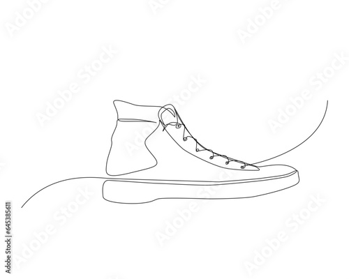 Continuous one line drawing of Shoe. Casual sneaker outline vector illustration. Editable stroke.