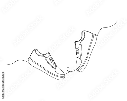 Continuous one line drawing of sport shoes. Sneakers outline vector illustration. Editable stroke.