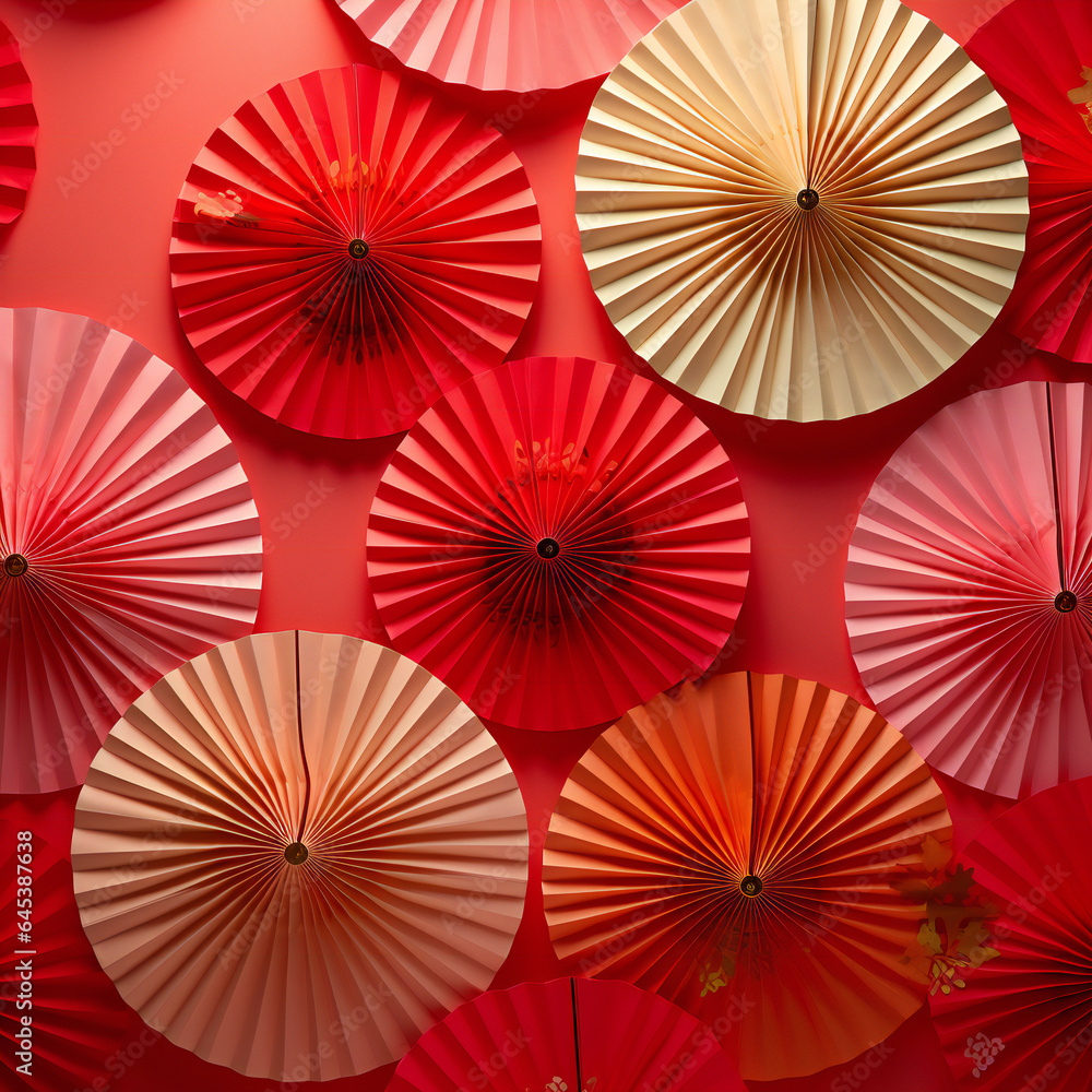 pattern with umbrellas. red background with red umbrellas background with copy space. Lunar new year