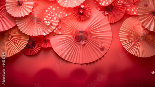 red background with red umbrellas background with copy space. Lunar new year