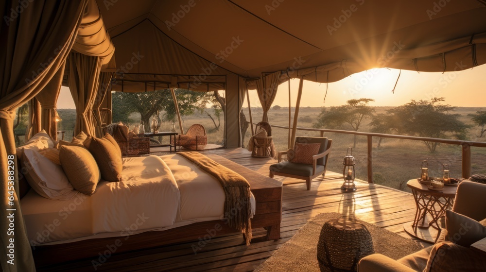 © Christian Bunge - A safari inspired room with canvas walls and a terrace, 16:9 © Christian Bunge - A safari inspired room with canvas walls and a terrace, 16:9