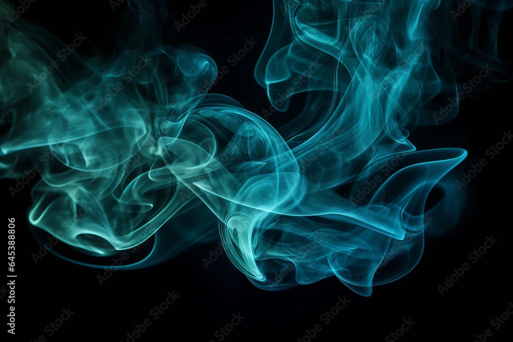 A vibrant smoke texture with blue and green hues on a dark background