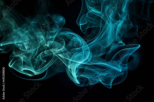 A vibrant smoke texture with blue and green hues on a dark background