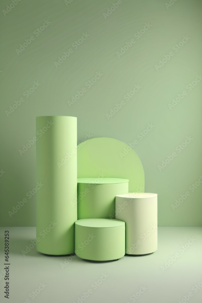 Green cylinder podium pedestal product display platform for product placement background made with Generative AI Green cylinder podium pedestal product display platform for product placement background made with Generative AI