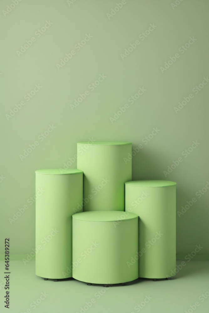 Green cylinder podium pedestal product display platform for product placement background made with Generative AI Green cylinder podium pedestal product display platform for product placement background made with Generative AI